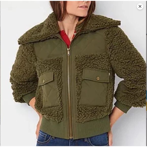 Frye and Co. Lightweight Sherpa Quilted Green Bomber Jacket Women's Sz S - Picture 1 of 7